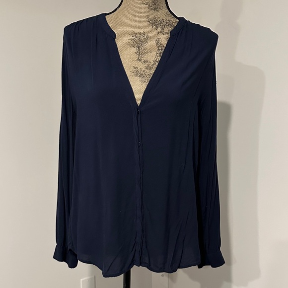 Old Navy  navy blue Mandarin collar V-neck tunic top size large - Picture 4 of 9